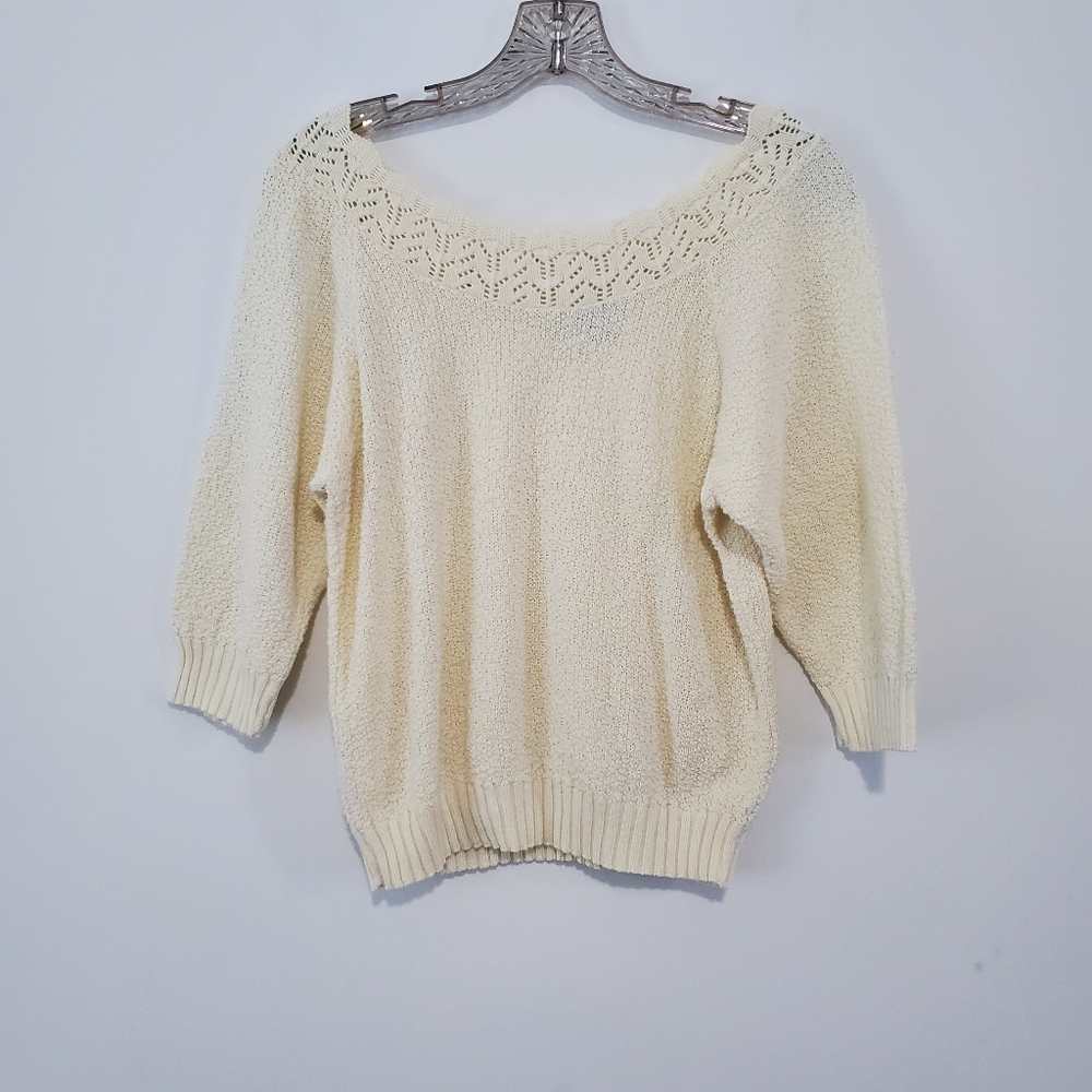 Vintage Adele Knitwear Cream Sweater Size S 3/4 Sleeve
